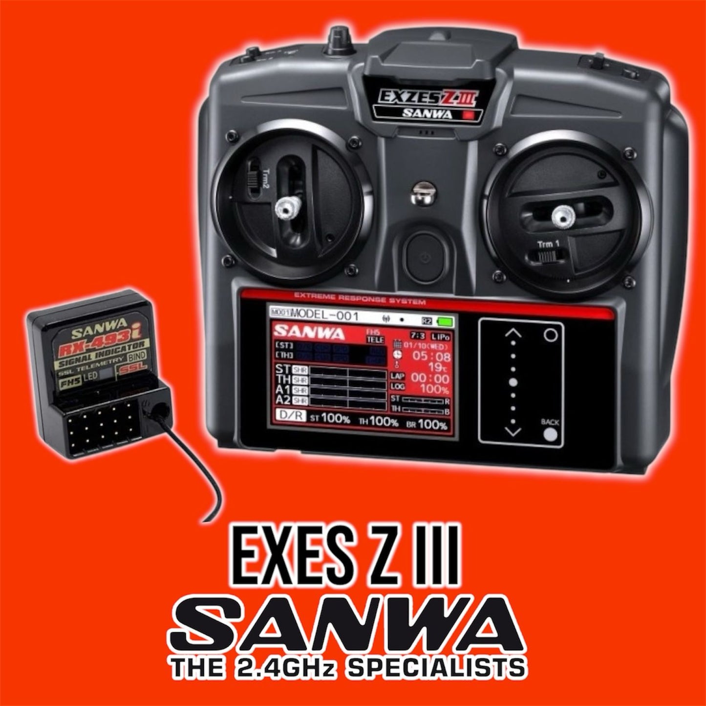 Sanwa Exzes ZIII Radio + RX-493i Receiver & Preinstalled Battery - 101A33171A